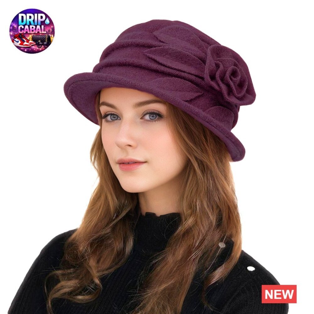 Wool Cloche Bucket Hat Vintage Winter Hat with Elegant Flower
